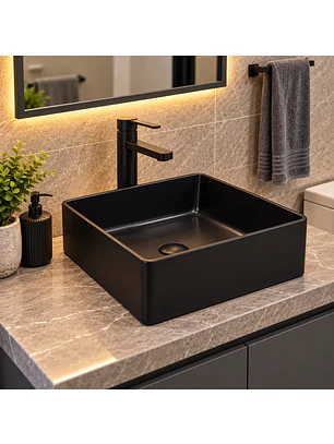  Lavamanos Ceramica Cuadrado Negro Mate 