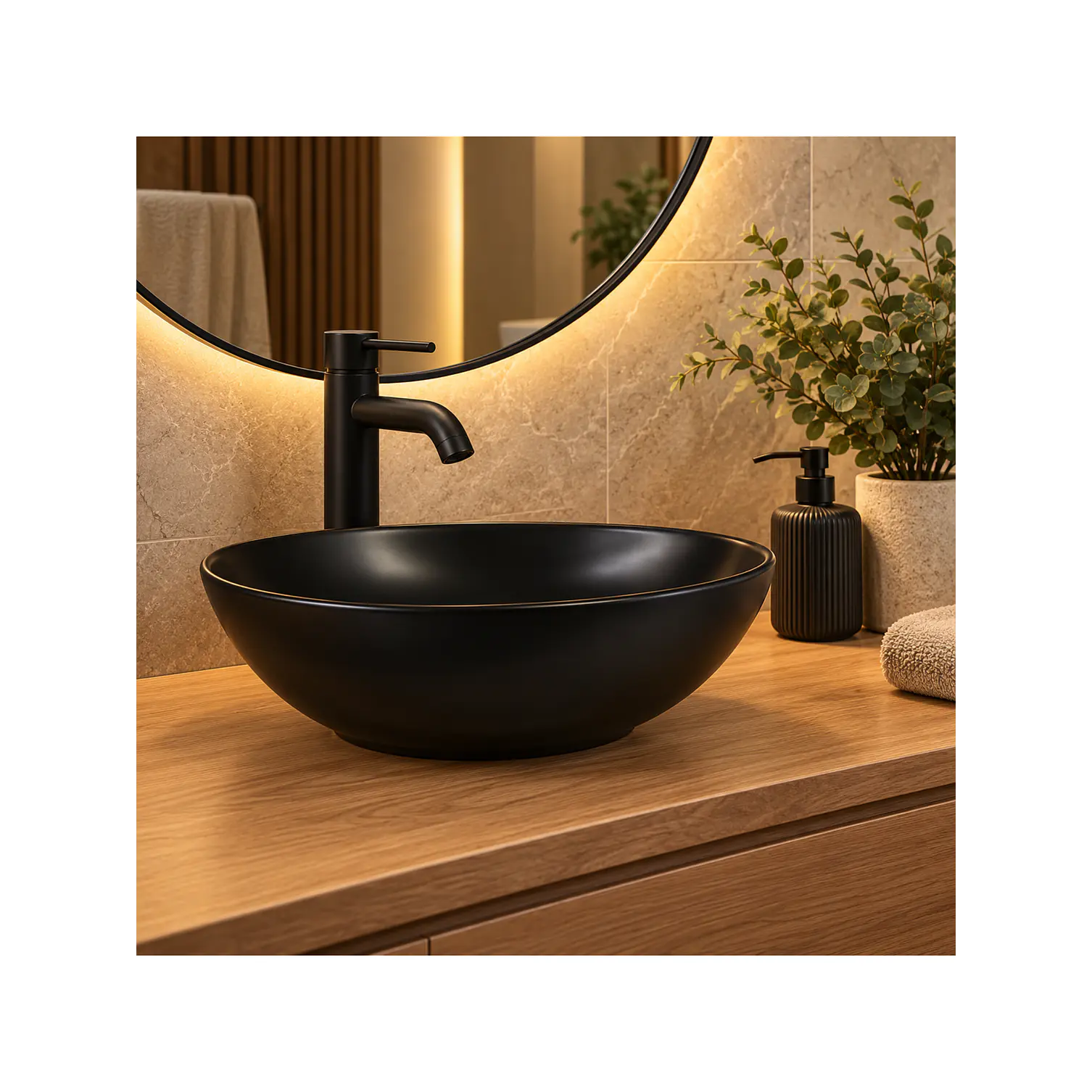  Lavamanos Ceramica Ovalado Negro Mate 1