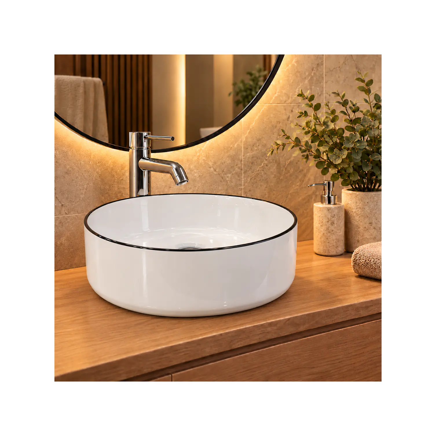Lavamanos Ceramica Redondo Linea Negra 1