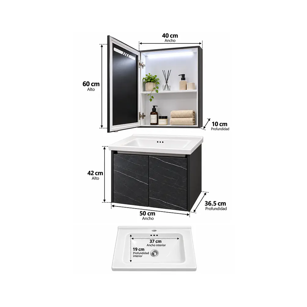  Mueble Vanitorio 50cm BOTIQUIN BLACK 3