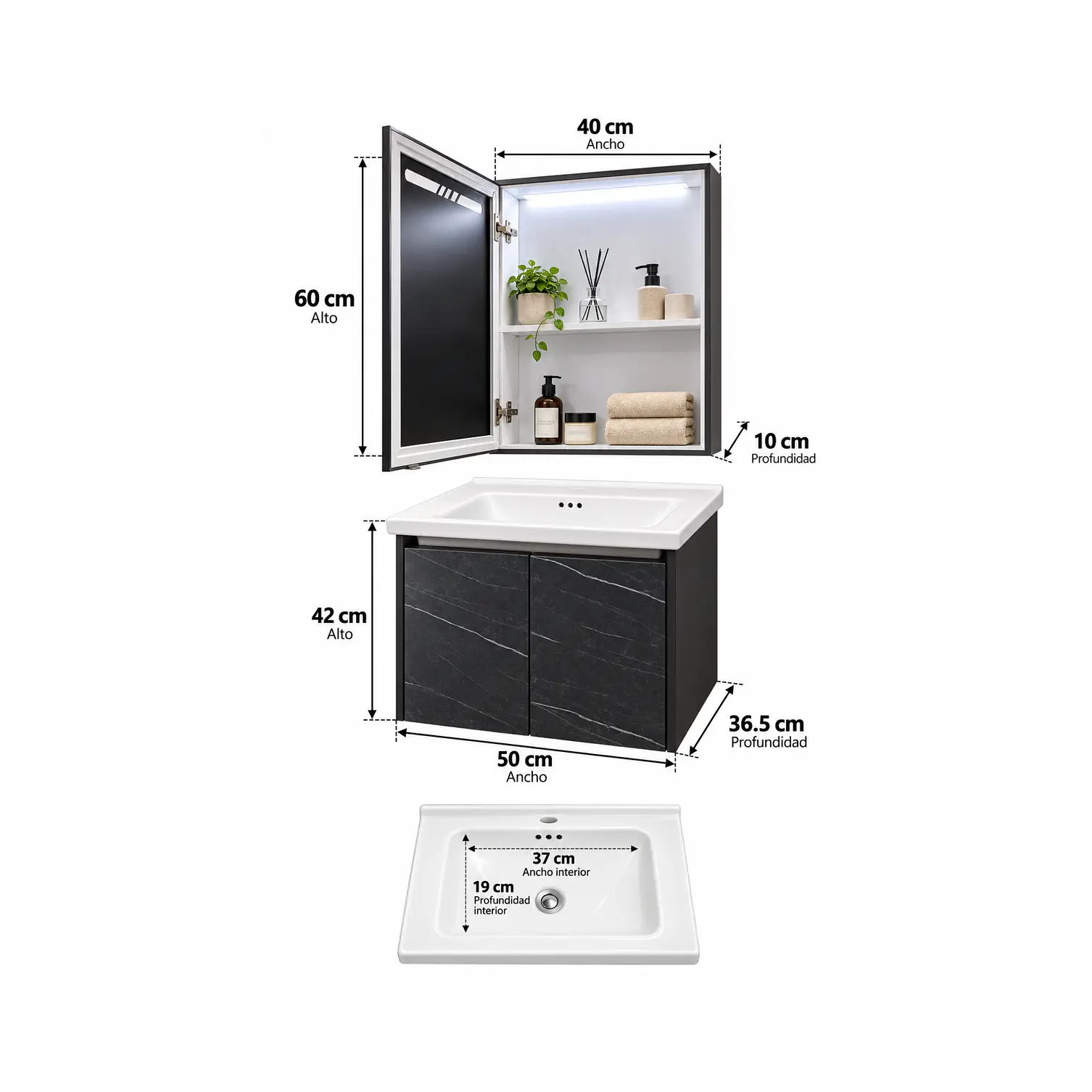  Mueble Vanitorio 50cm BOTIQUIN BLACK 3