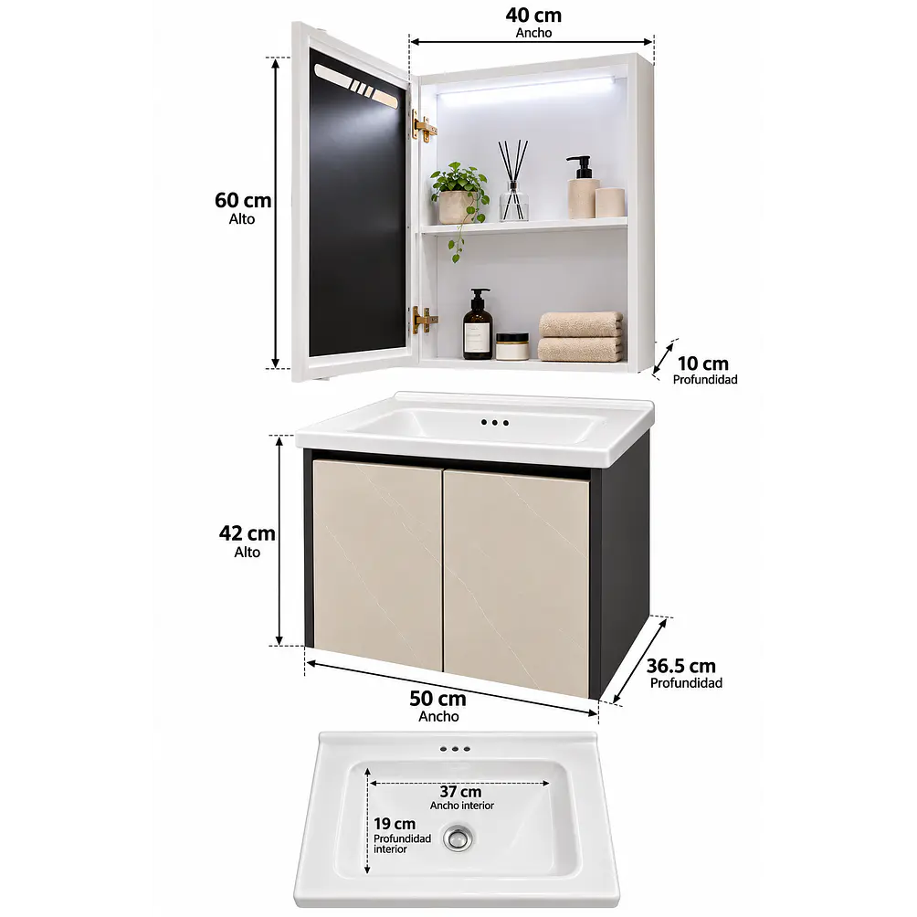 Mueble Vanitorio 50cm BOTIQUIN CAQUI 3