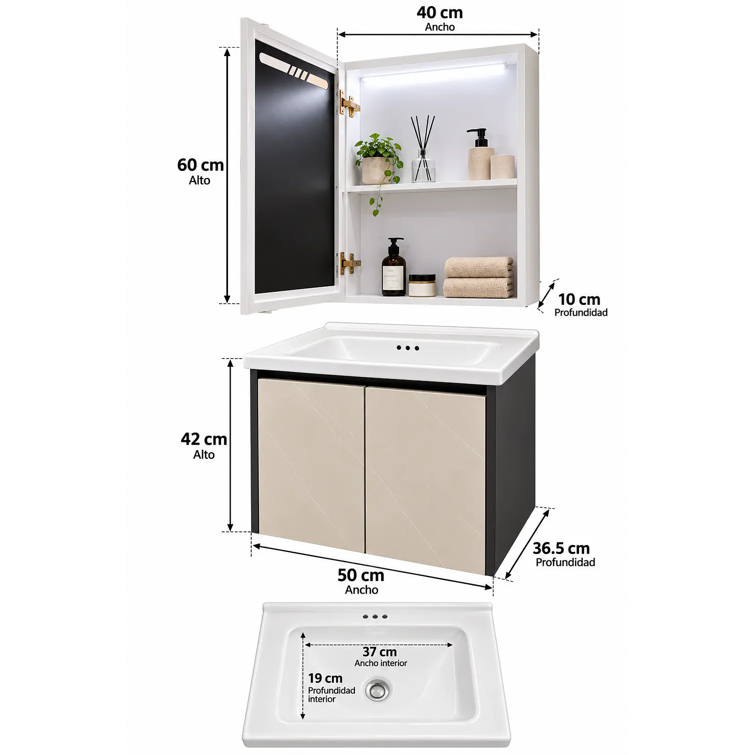 Mueble Vanitorio 50cm BOTIQUIN CAQUI 3