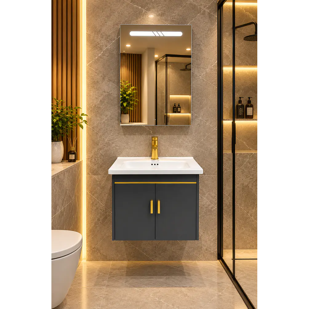 Mueble Vanitorio 50cm Botiquín LED con Sensor de Movimiento GRIS OSCURO 1