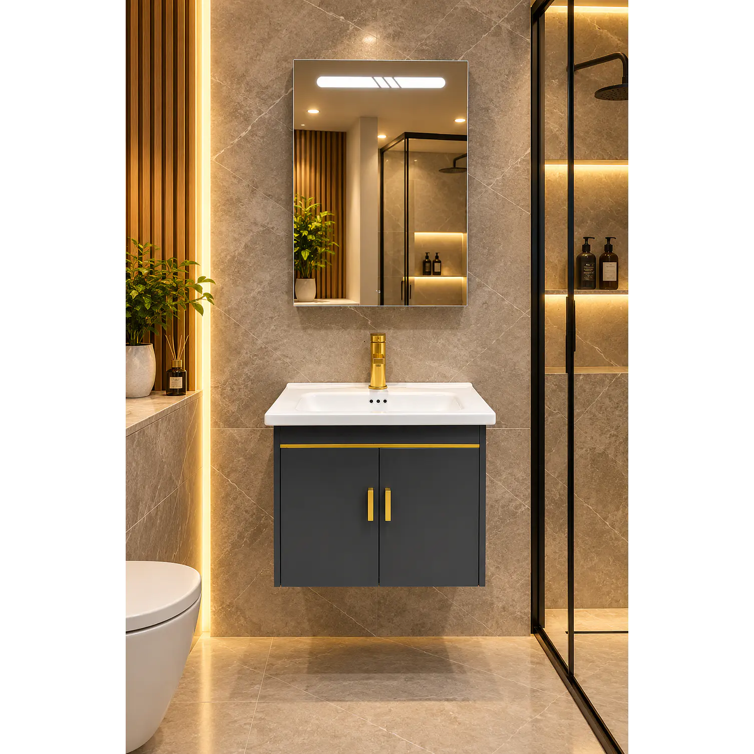 Mueble Vanitorio 50cm Botiquín LED con Sensor de Movimiento GRIS OSCURO 1