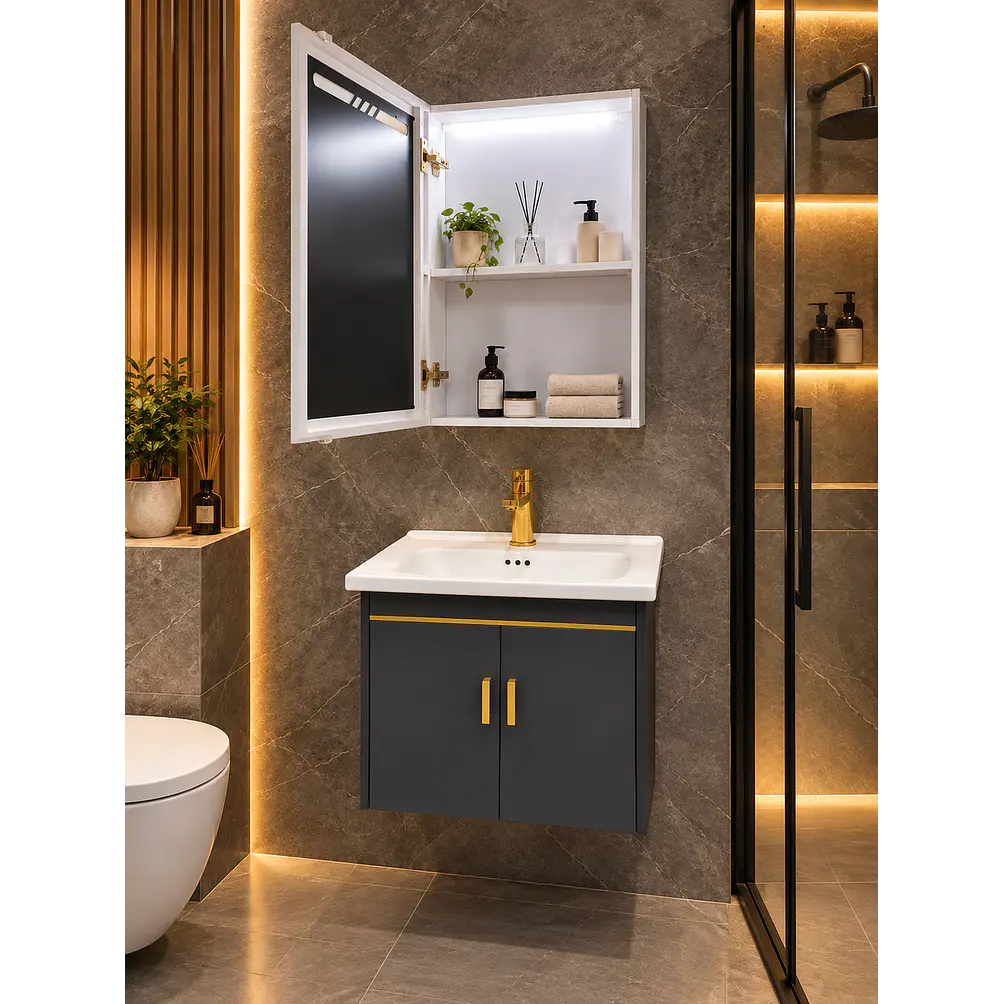 Mueble Vanitorio 50cm Botiquín LED con Sensor de Movimiento GRIS OSCURO 2