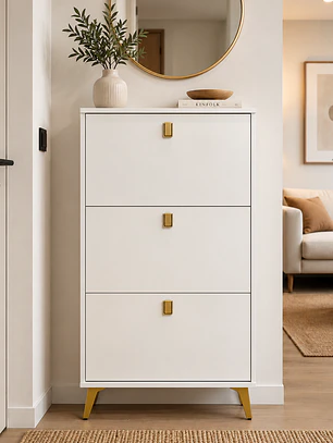 Mueble Zapatero Organizador 3 Niveles Blanco Con Dorado