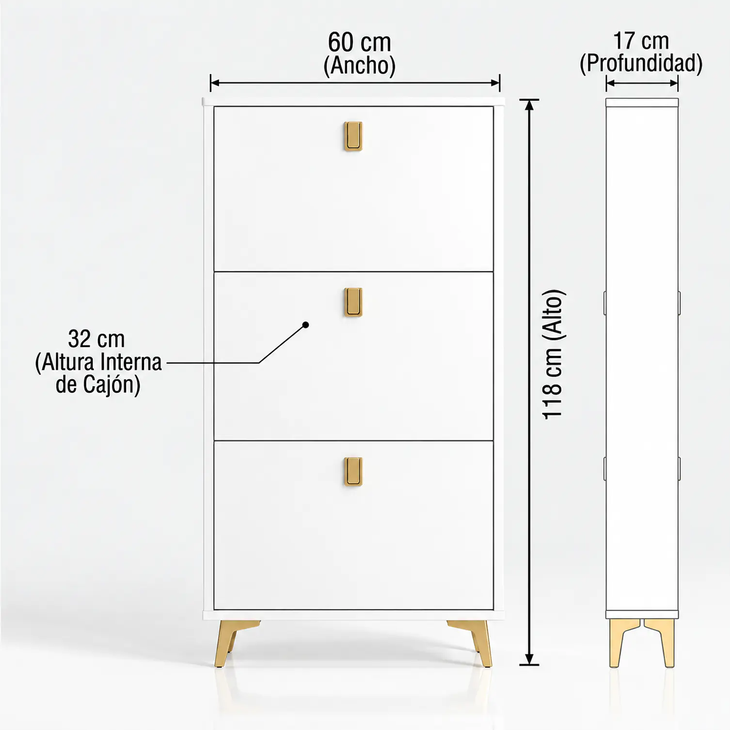 Mueble Zapatero Organizador 3 Niveles Blanco Con Dorado 2
