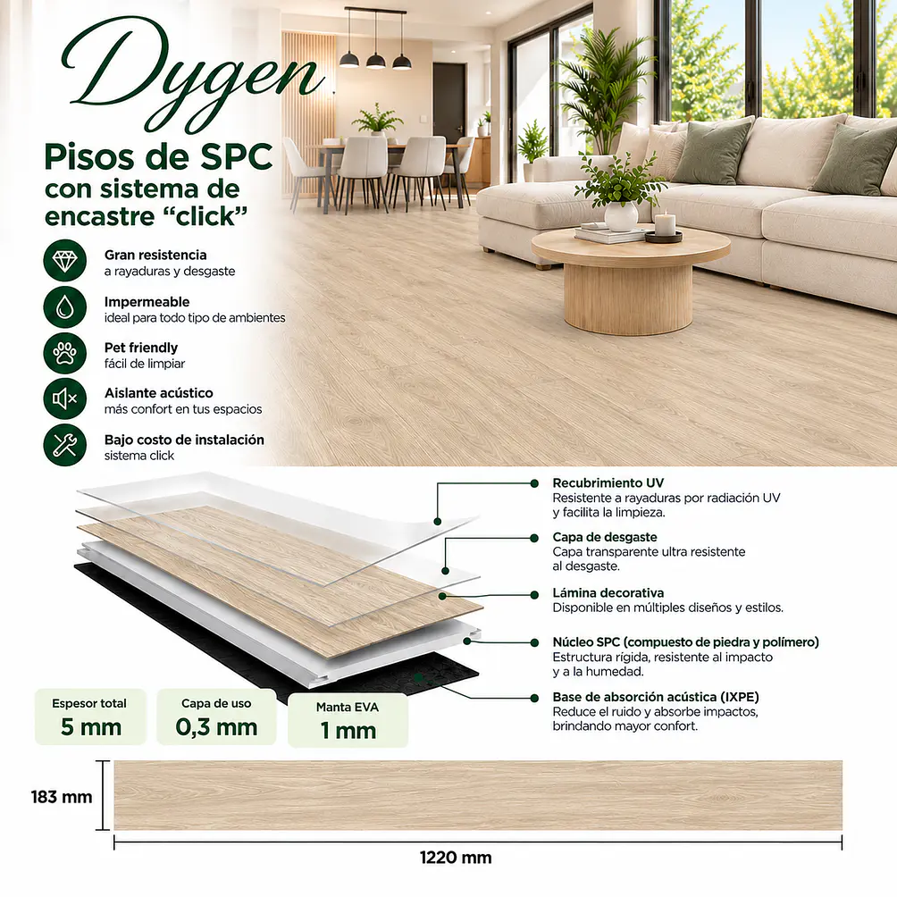 Piso SPC 5 mm Caqui con Sistema Click 2