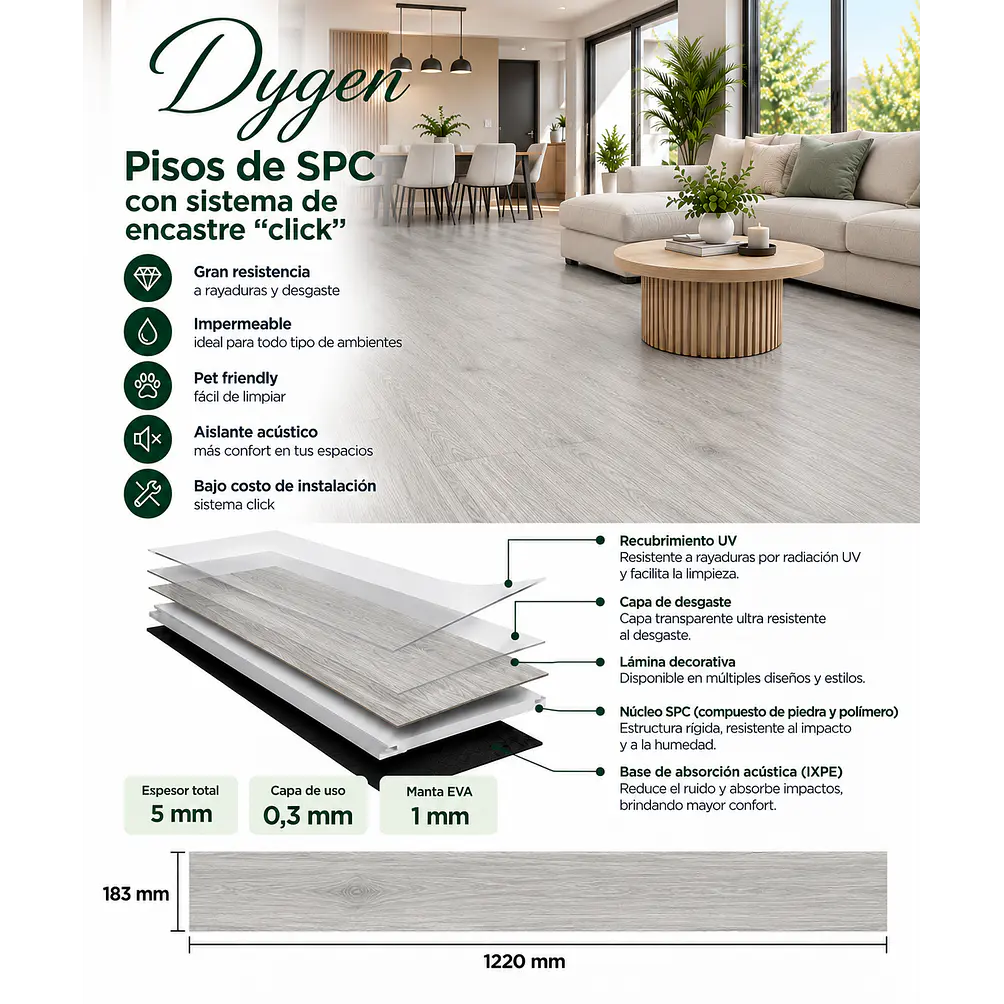 Piso SPC 5 mm Greige con Sistema Click 2
