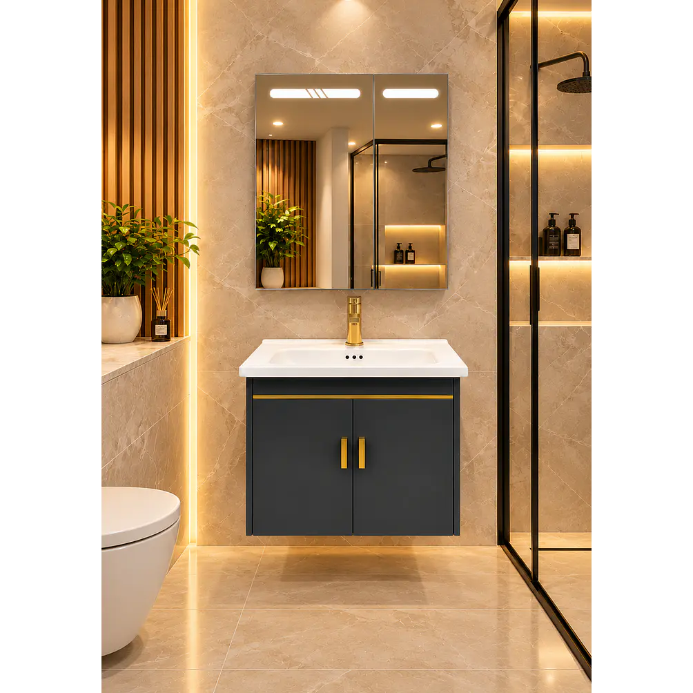 Mueble Vanitorio 60cm Botiquín LED con Sensor de Movimiento GRIS OSCURO 1