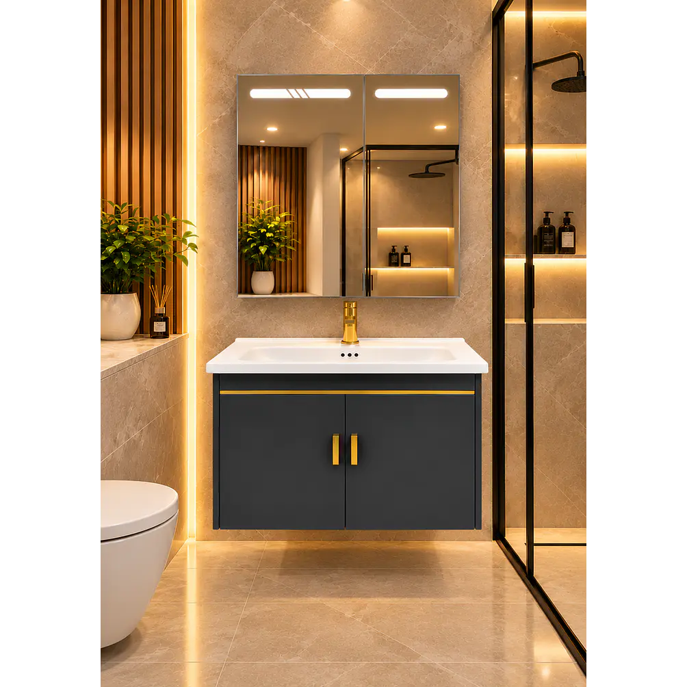 Mueble Vanitorio 80cm Botiquín LED con Sensor de Movimiento GRIS OSCURO 1