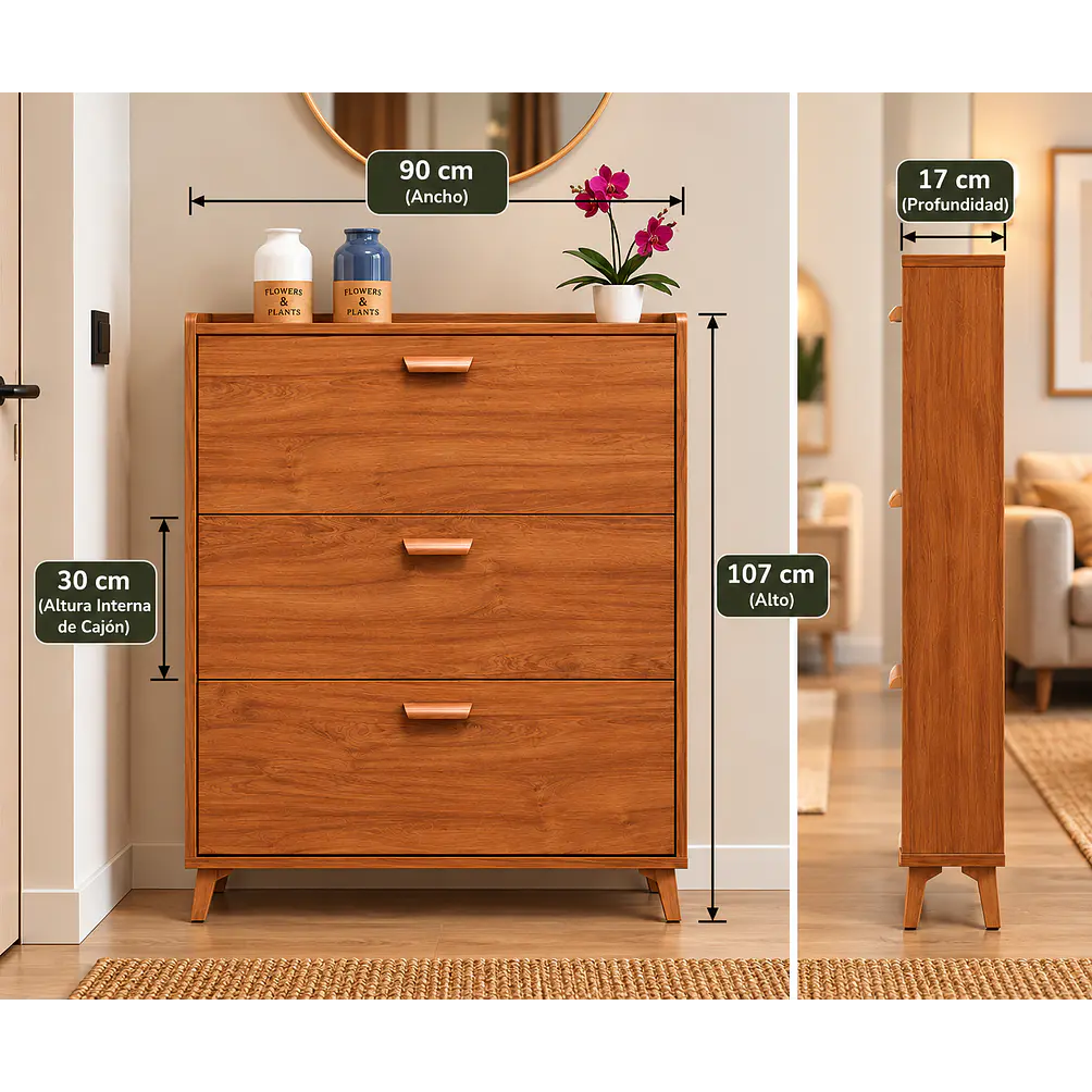 Mueble Zapatero Organizador 3 Niveles diseño Madera 2