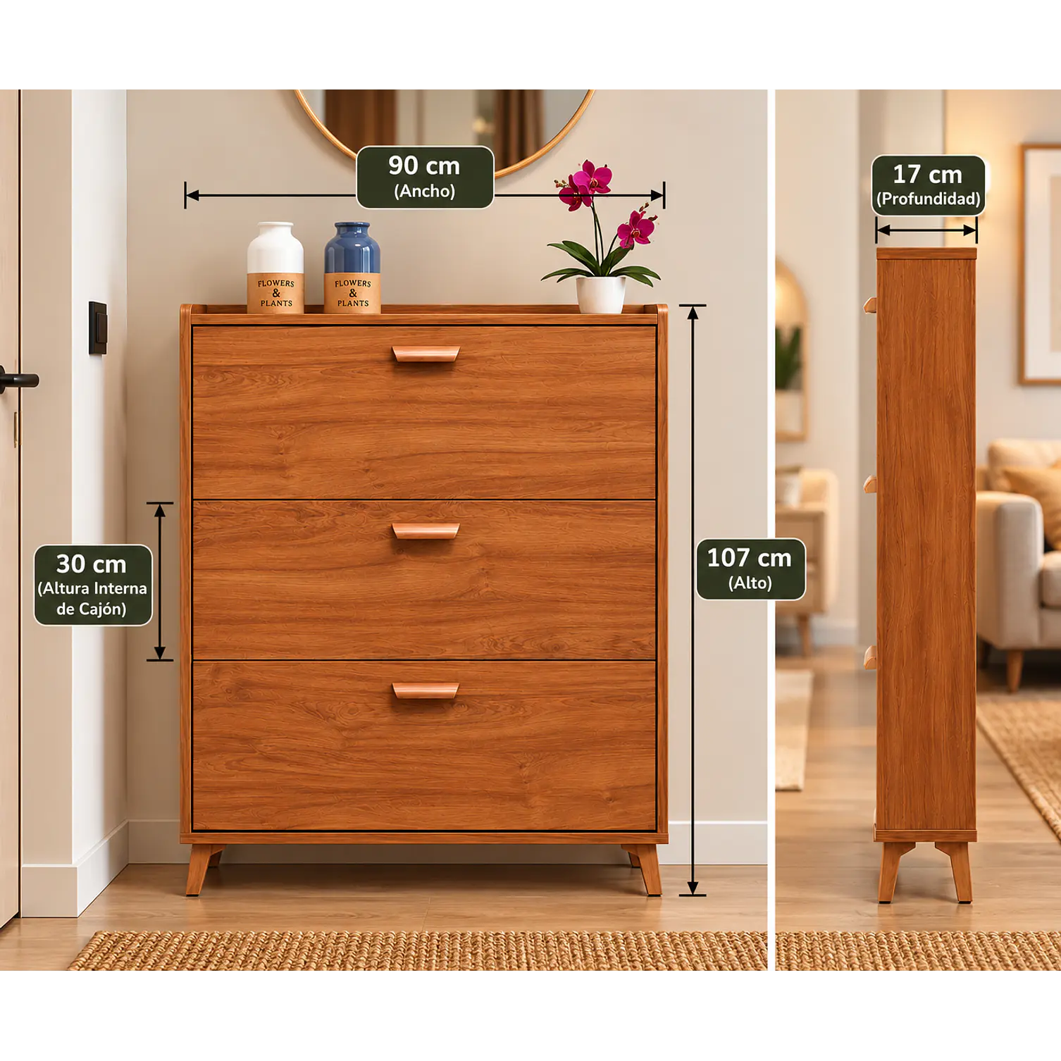 Mueble Zapatero Organizador 3 Niveles diseño Madera 2
