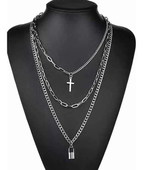 Cadena Collar Unisex Estilo Hip Hop Acero Colgantes 3 En 1
