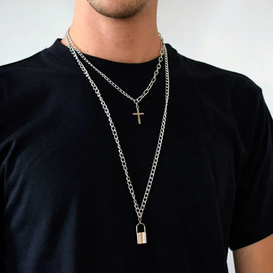 Cadena Collar Unisex Estilo Hip Hop Acero Colgantes 3 En 1 8