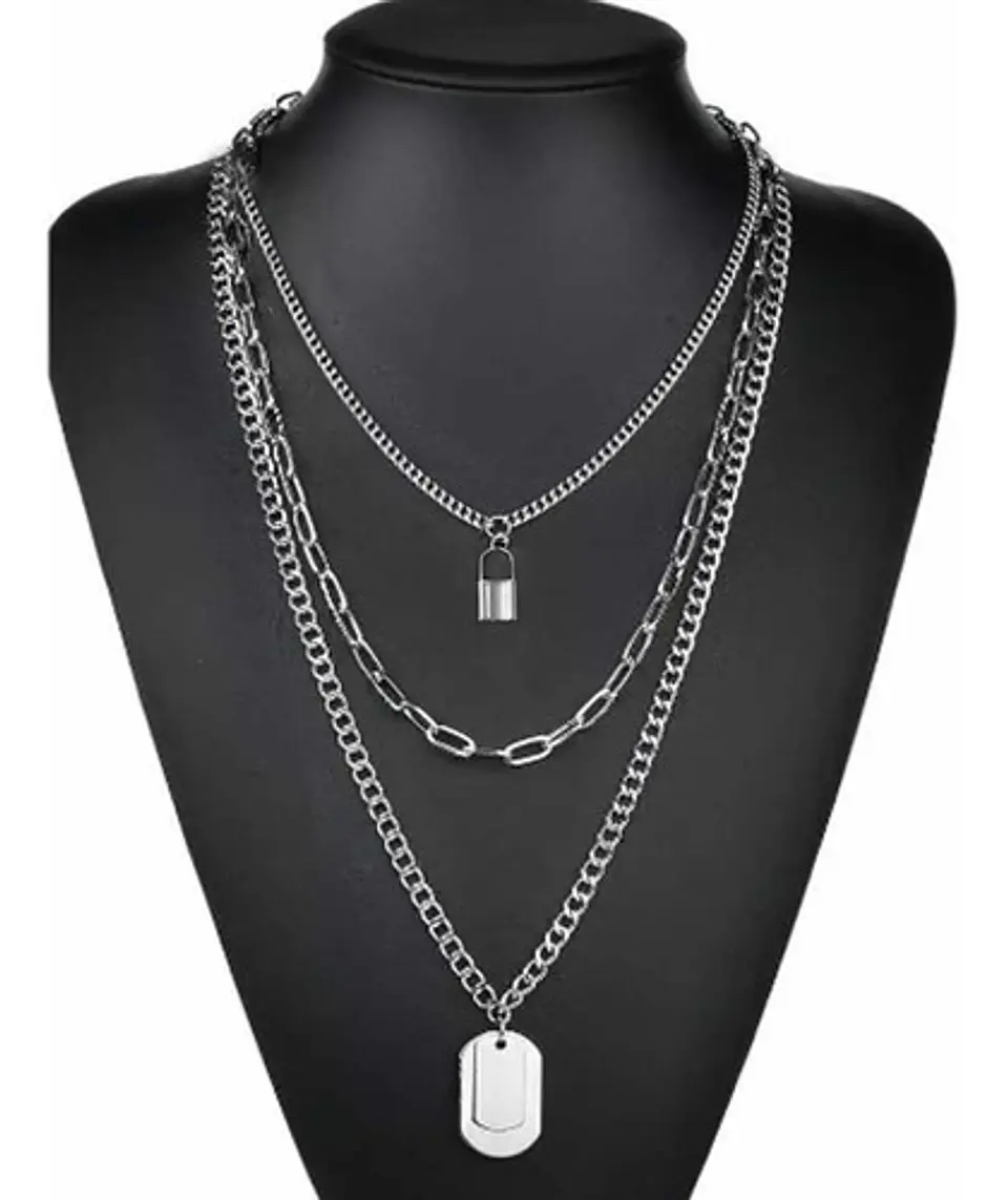 Cadena Collar Unisex Estilo Hip Hop Acero Colgantes 3 En 1 11