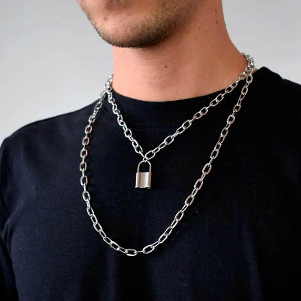 Cadena Collar Unisex Estilo Hip Hop Acero Colgantes 3 En 1 17