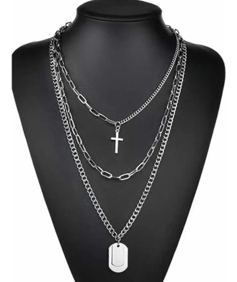 Cadena Collar Unisex Estilo Hip Hop Acero Colgantes 3 En 1 21
