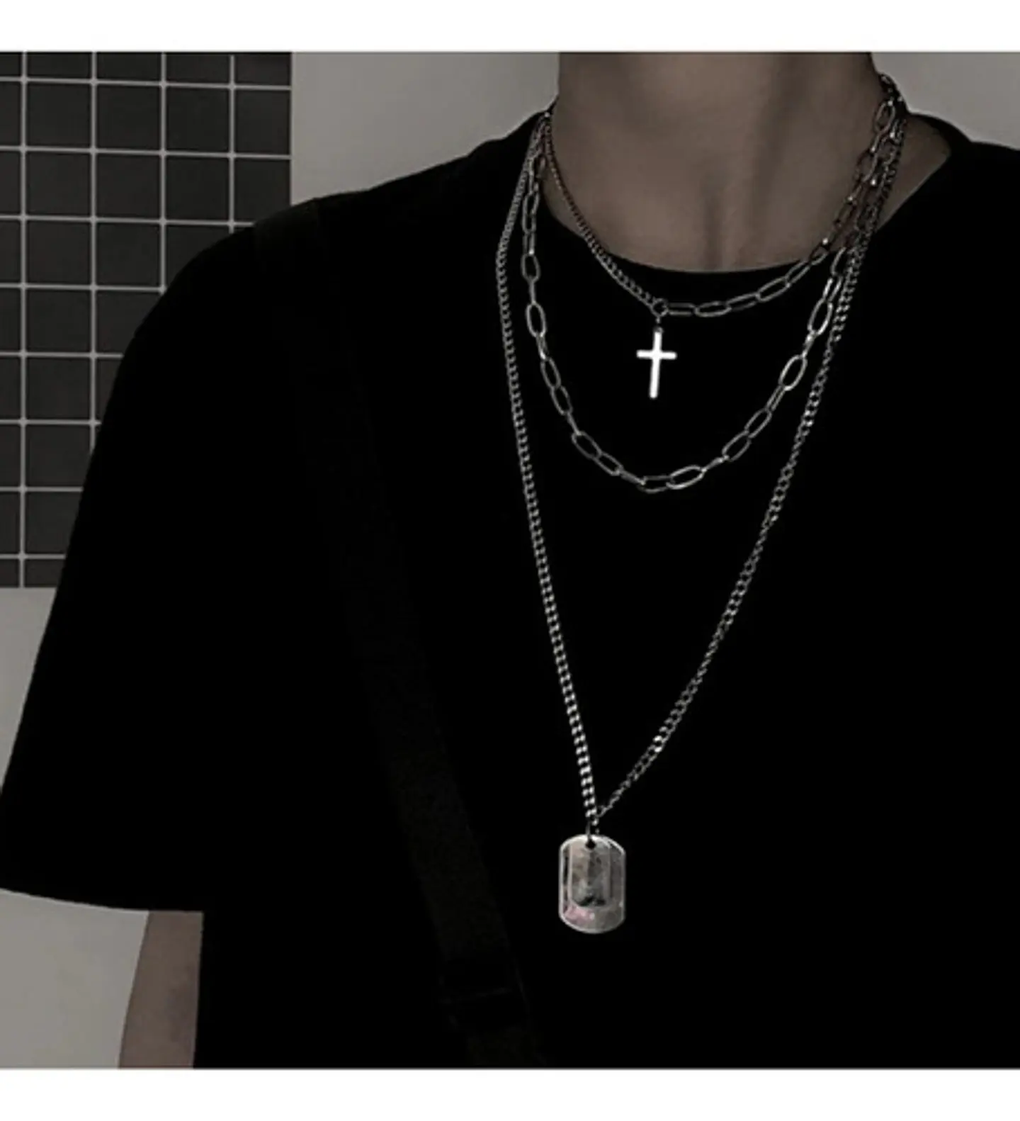 Cadena Collar Unisex Estilo Hip Hop Acero Colgantes 3 En 1 22