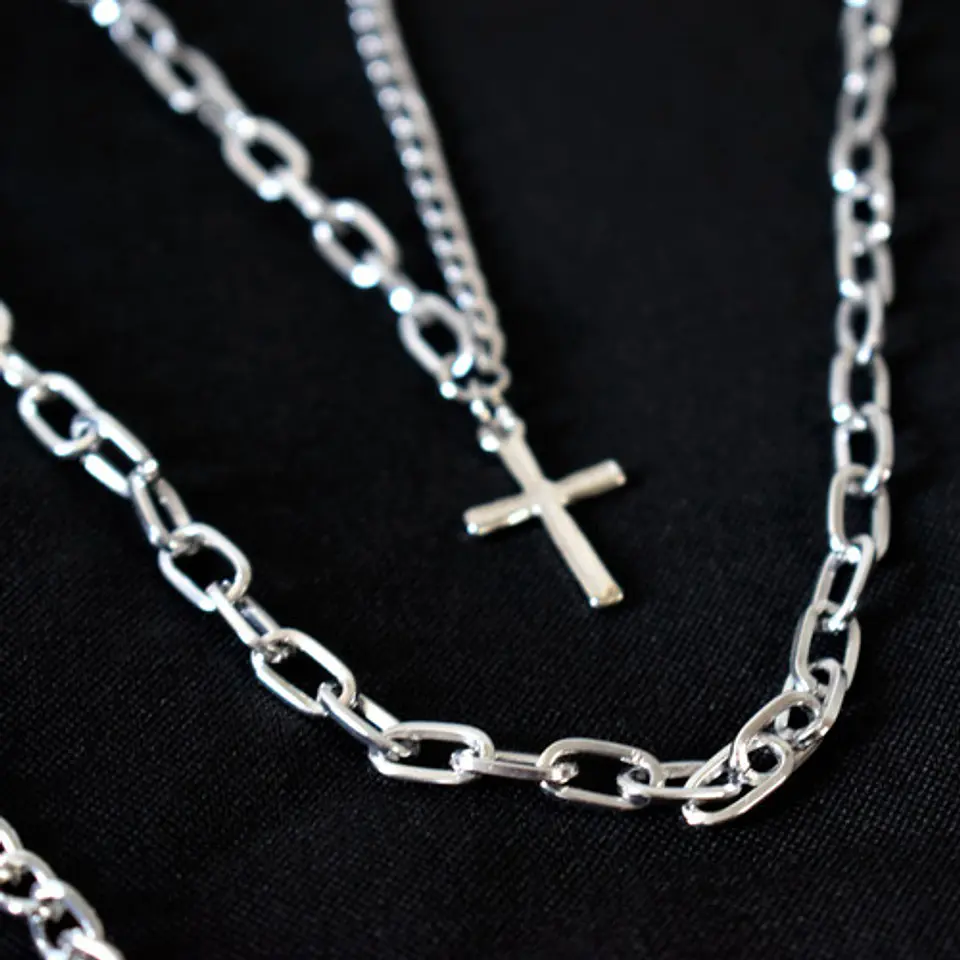 Cadena Collar Unisex Estilo Hip Hop Acero Colgantes 3 En 1 23