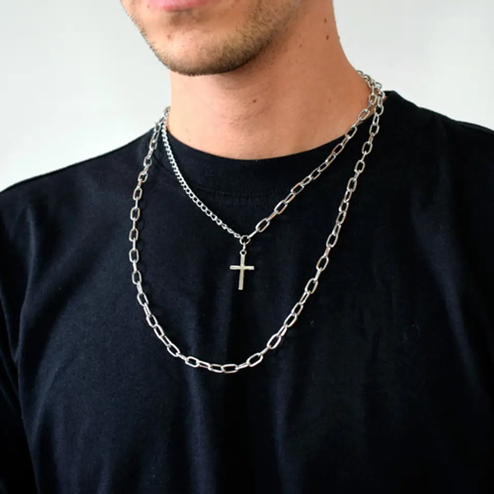 Cadena Collar Unisex Estilo Hip Hop Acero Colgantes 3 En 1 24