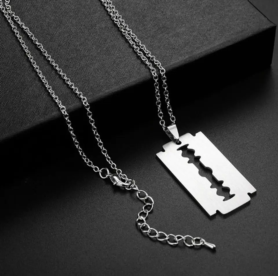 Collar Hoja De Afeitar Acero Inoxidable Cuchillas Colgante 3