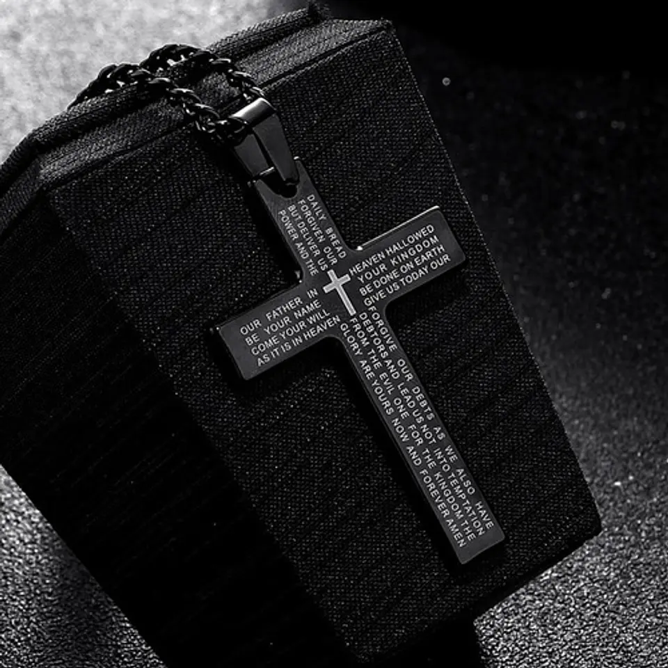 Collar Cruz Oración Hombres Caballeros Moda Masculina Acero 3