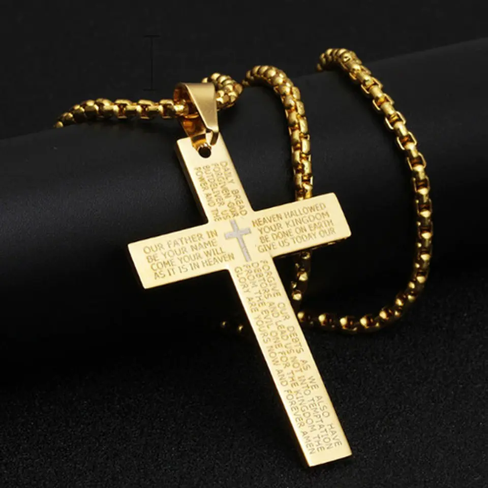 Collar Cruz Oración Hombres Caballeros Moda Masculina Acero 9