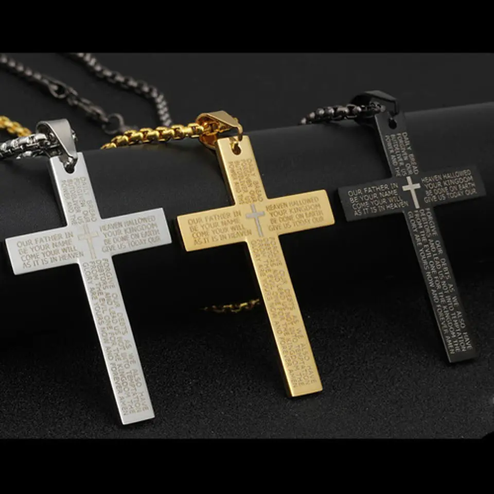 Collar Cruz Oración Hombres Caballeros Moda Masculina Acero 10