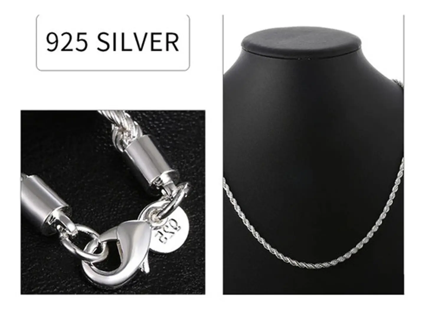 Cadena Torbillon Chapado Plata 925 60cm y 50cm 4mm 23g Collar Hombre 3