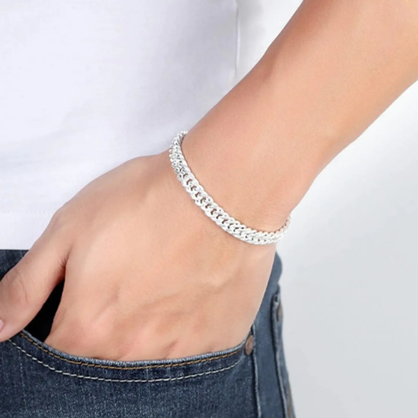 Pulsera Triple Grumet Chapado Plata 925 6mm Hombre 3
