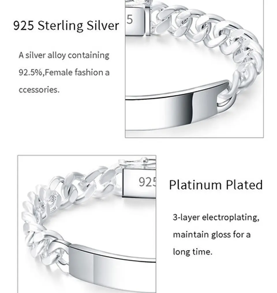 Pulsera Piocha Esclava Grumet 10mm 20cm Chapado Plata 925 2