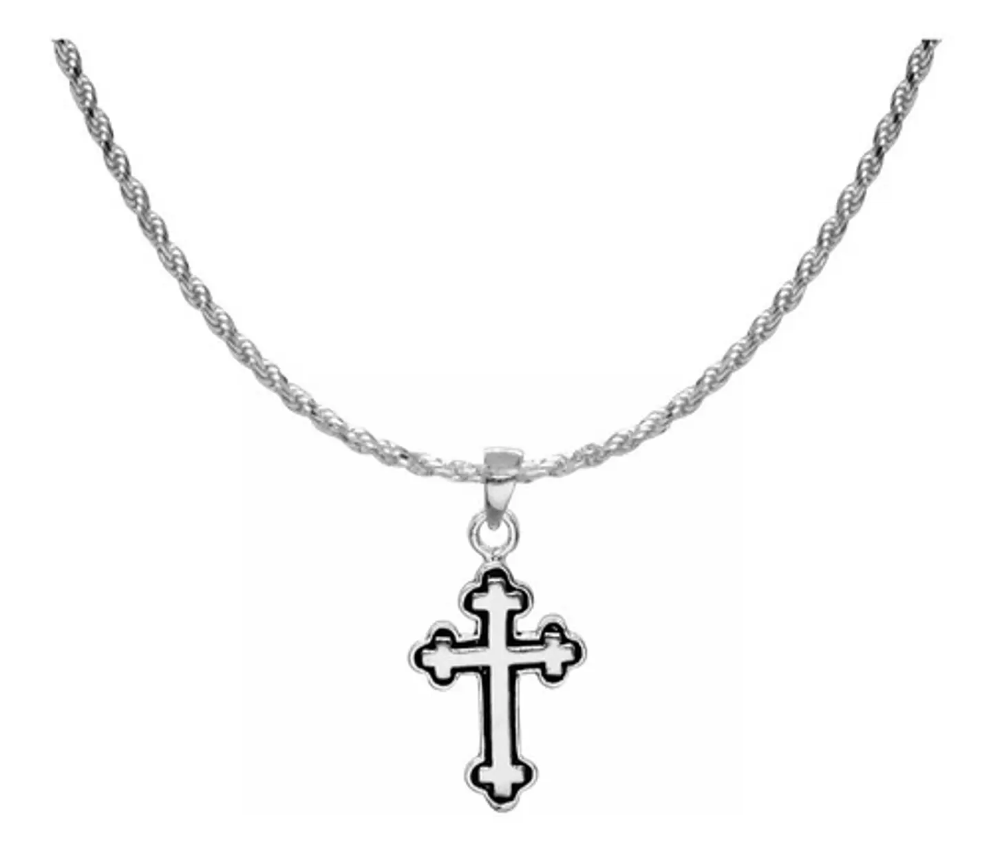 Colgante Cruz + Cadena Tourbillon Plata Fina Italiana 925  1