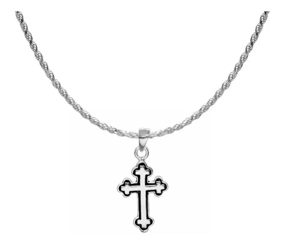 Colgante Cruz + Cadena Tourbillon Plata Fina Italiana 925  1