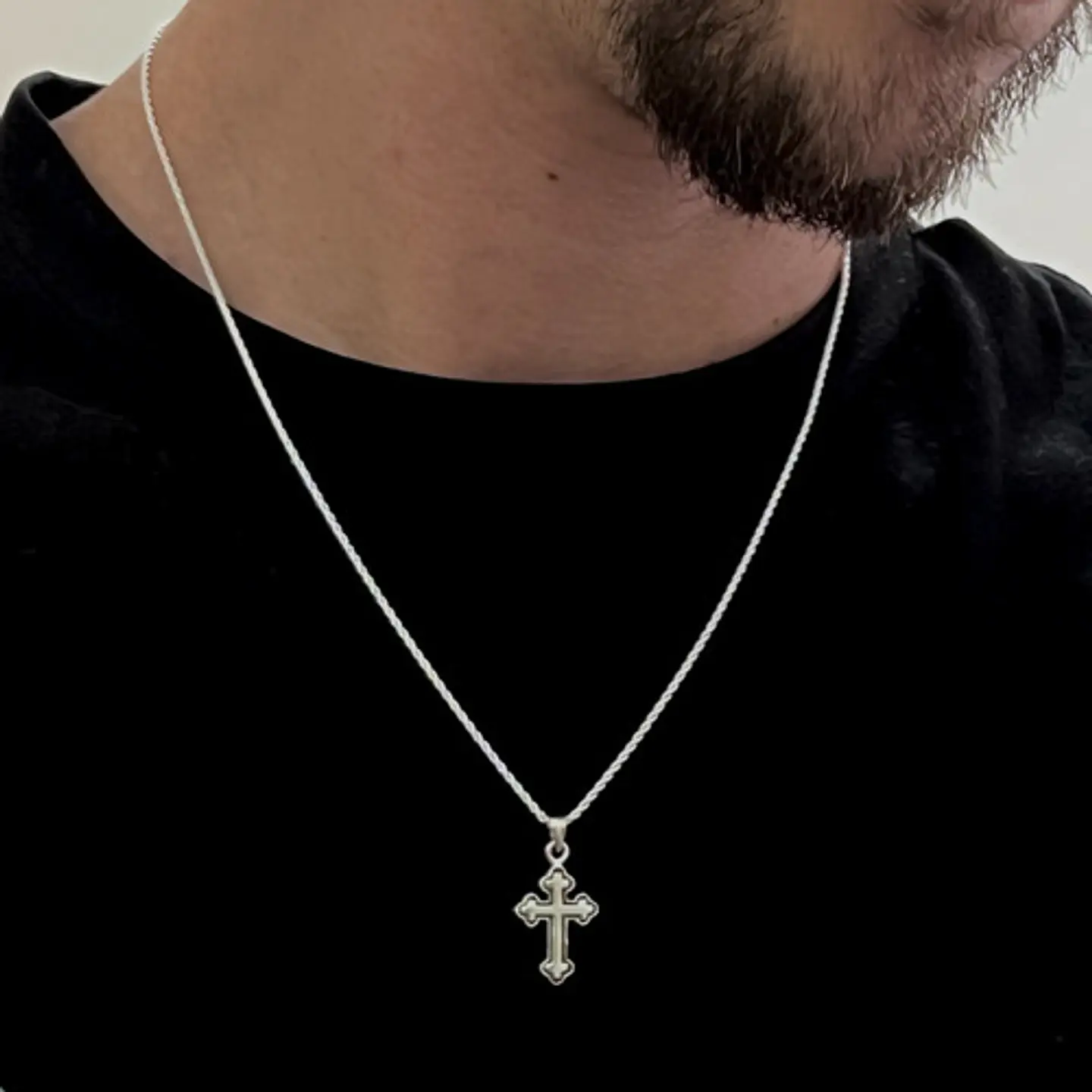 Colgante Cruz + Cadena Tourbillon Plata Fina Italiana 925  2