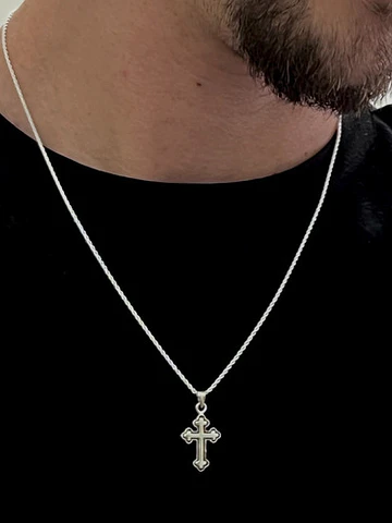 Colgante Cruz + Cadena Tourbillon Plata Fina Italiana 925 