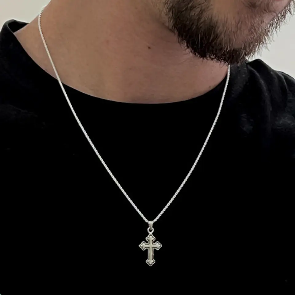 Colgante Cruz + Cadena Tourbillon Plata Fina Italiana 925  2
