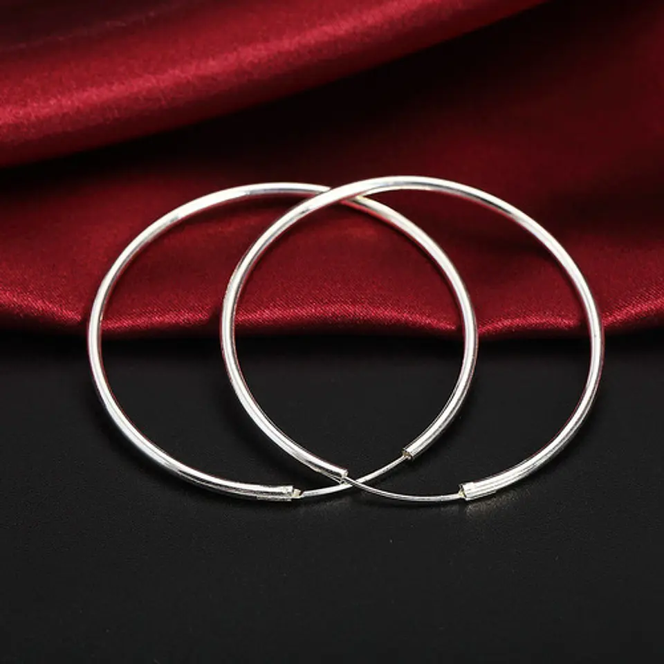 Aros De Plata Fina 925 Argollas 50mm Grandes 5