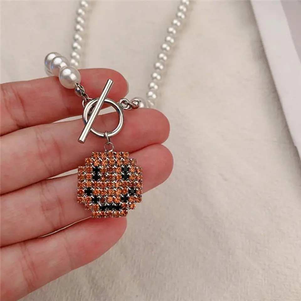 Gargantilla De Cristal Con Sonrisa Collar Perlas Moda Kpop 3