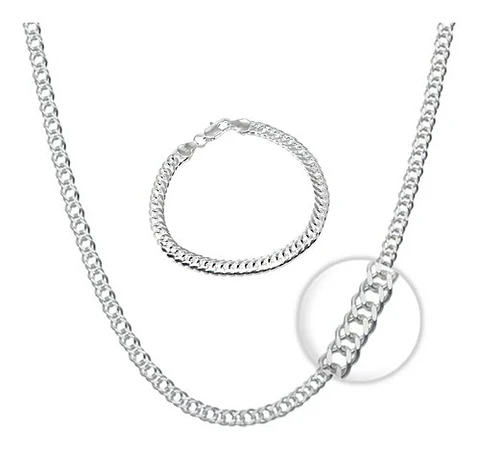 Set Cadena + Pulsera Triple Grumet Chapado Plata 925 6mm