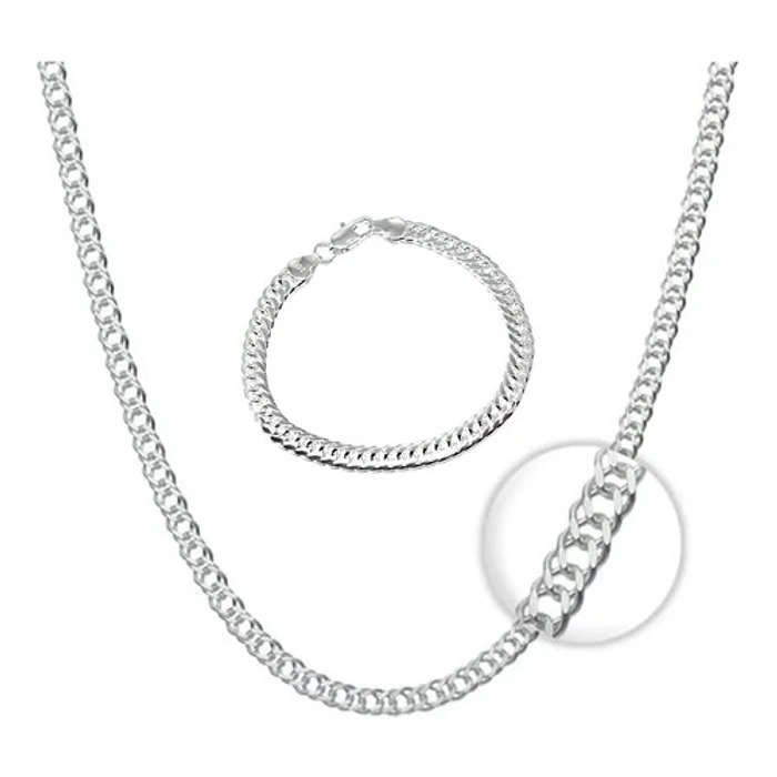 Set Cadena + Pulsera Triple Grumet Chapado Plata 925 6mm 1