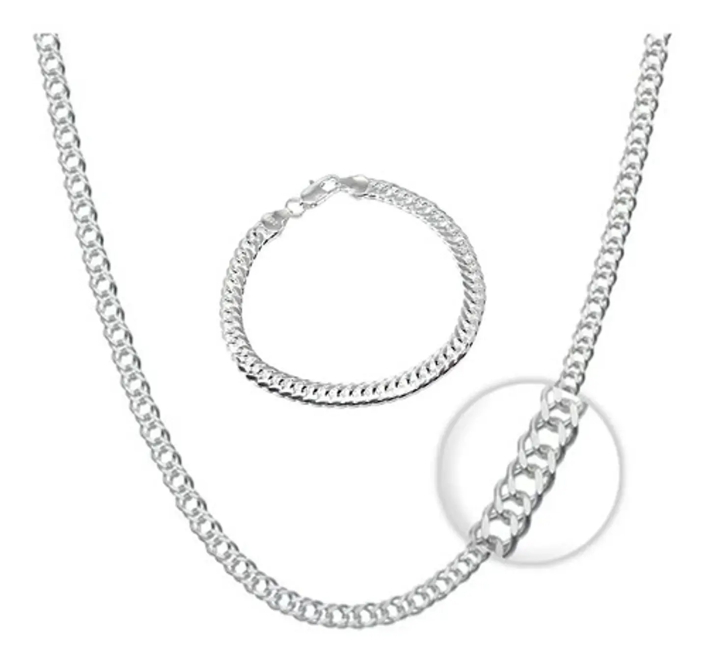 Set Cadena + Pulsera Triple Grumet Chapado Plata 925 6mm 1