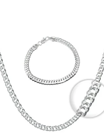 Set Cadena + Pulsera Triple Grumet Chapado Plata 925 6mm