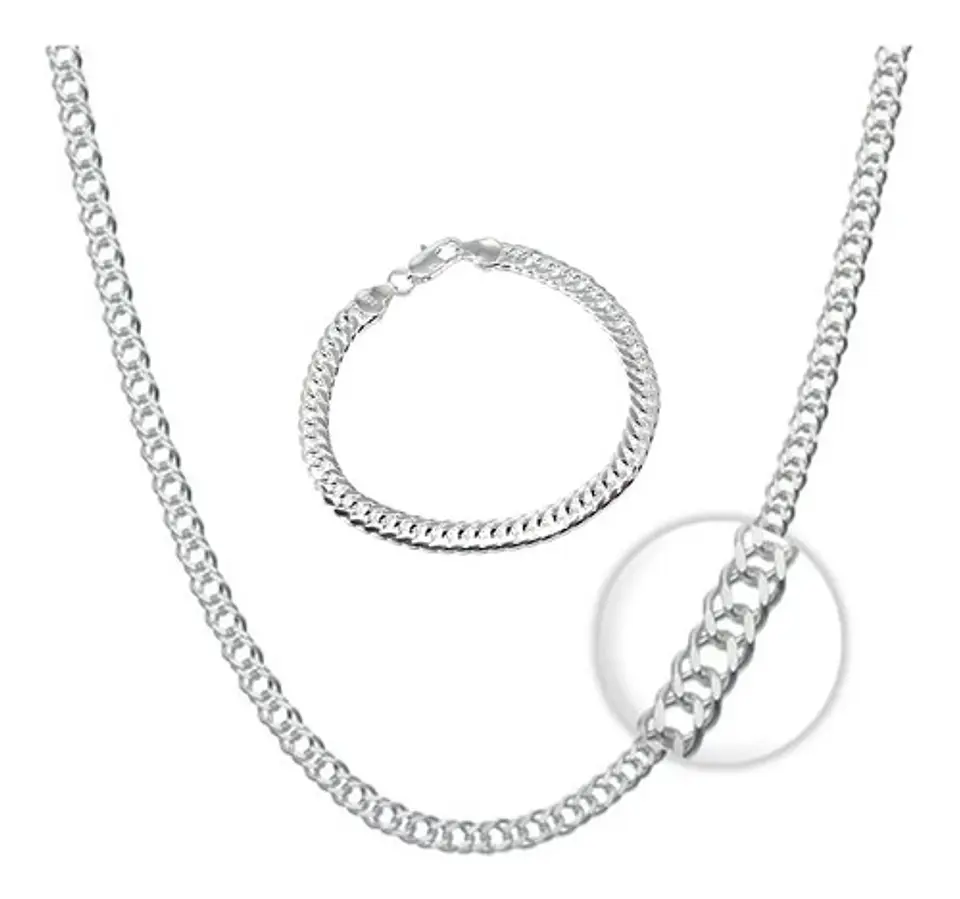 Set Cadena + Pulsera Triple Grumet Chapado Plata 925 6mm 1