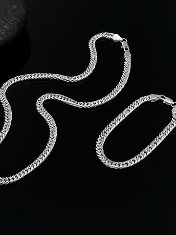 Set Cadena + Pulsera Triple Grumet Chapado Plata 925 6mm