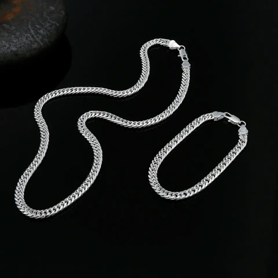 Set Cadena + Pulsera Triple Grumet Chapado Plata 925 6mm 2