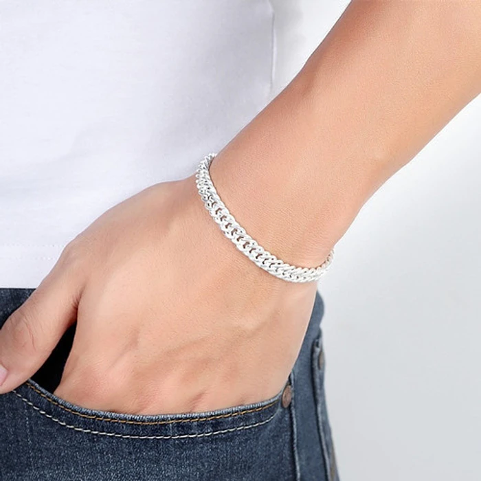 Set Cadena + Pulsera Triple Grumet Chapado Plata 925 6mm 4