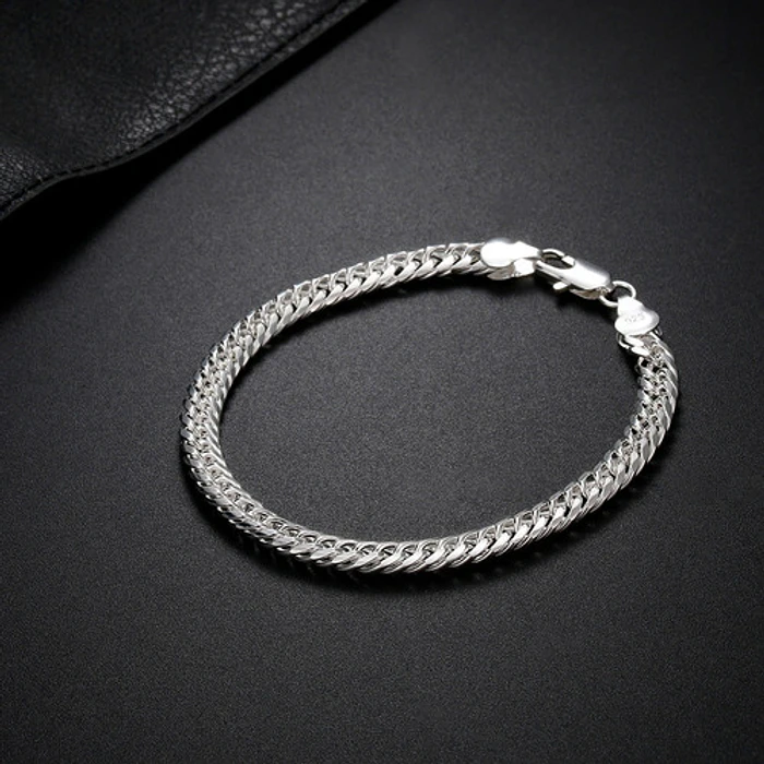Set Cadena + Pulsera Triple Grumet Chapado Plata 925 6mm 6