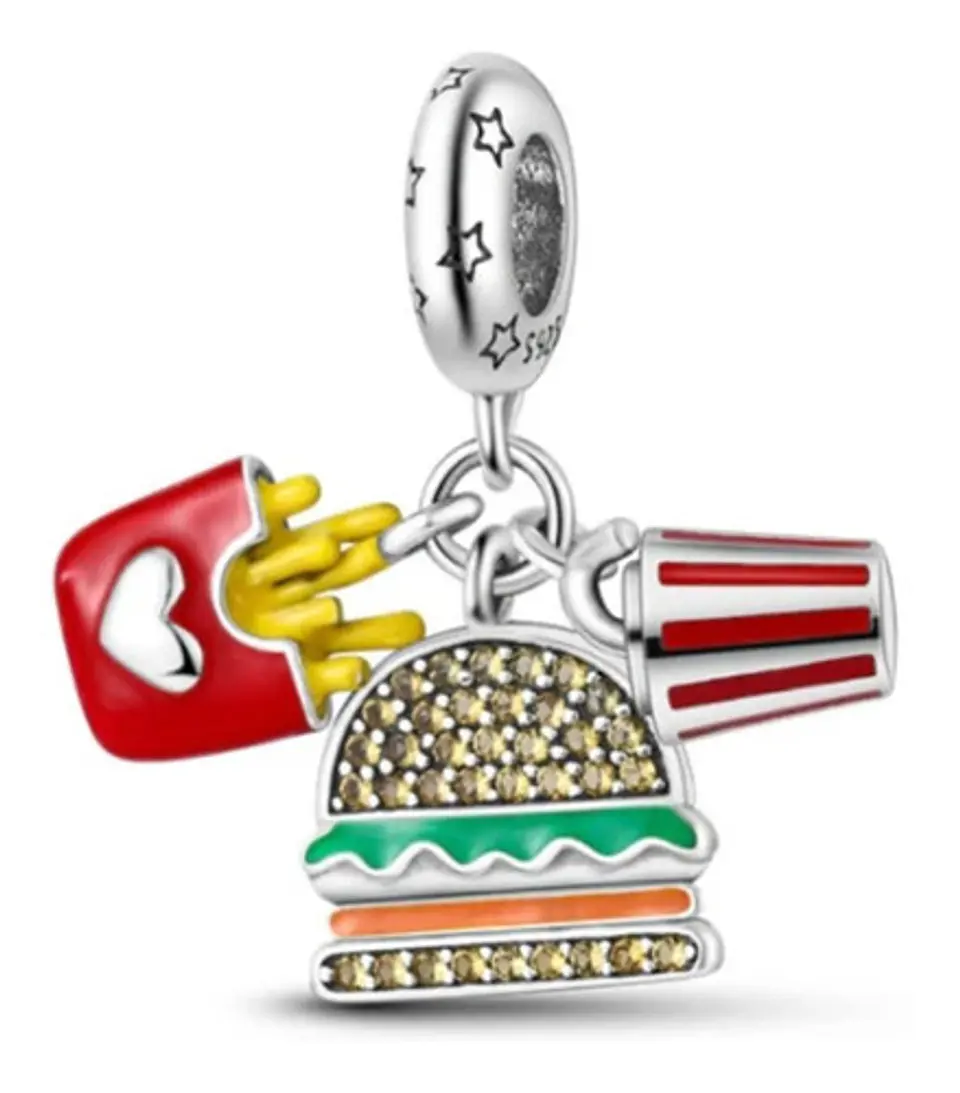 Charm Dije Hamburguesa Papitas Love Plata 925 Estilo Pandora 1